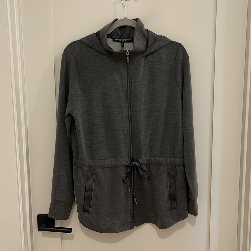 White House Black Market zip up hoodie, size L, charcoal gray.